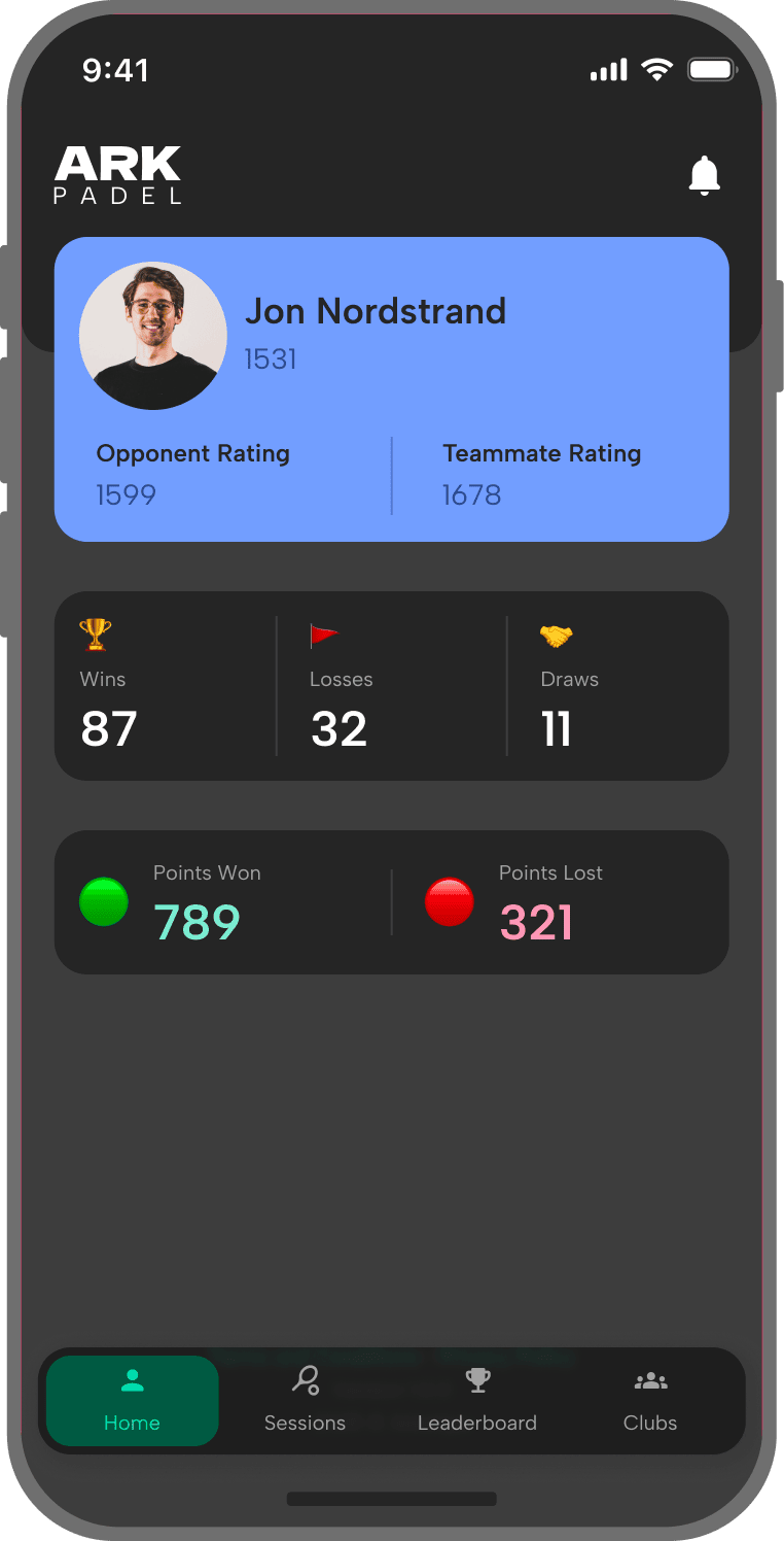 ARK Padel home screen